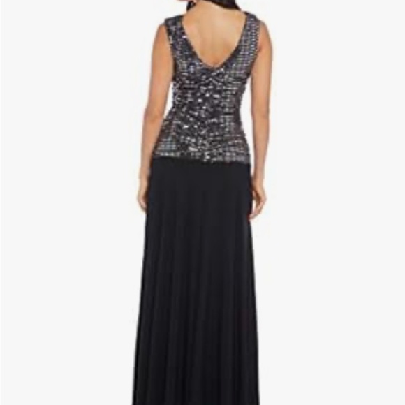 R&M Richards Metallic A-Line Gown Drape Neck Sleeveless Dress NEW Sz 6 Black - Picture 4 of 9
